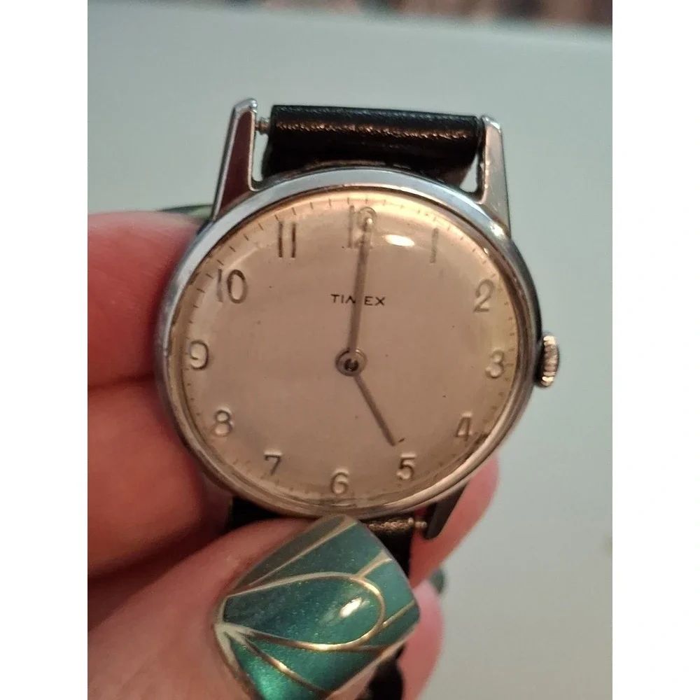 Timex Mens Manual Wind Up Watch. Chrome Plated, New Black Braided Leather Band.